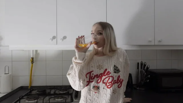 Hot Petite Sexy Girl in the Kitchen Masturbates on Christmas Day for Good Luck and Satisfaction