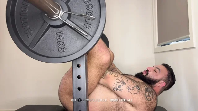 Coach Fuck Furry Beefcake on Gym Bench