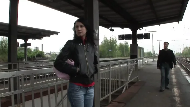 Brunette has her slutty mouth filled with semen