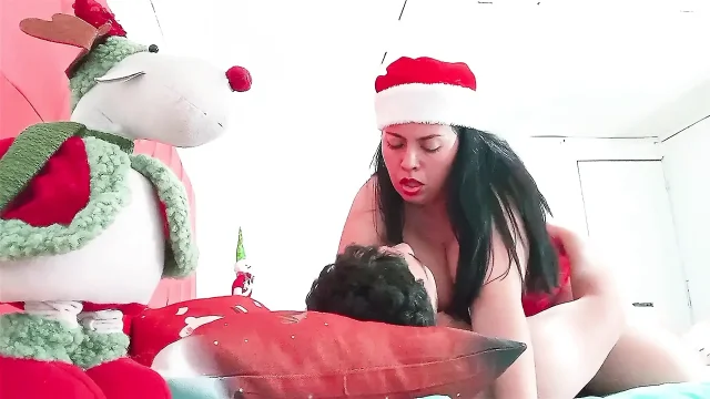 Cheating stepmother fucks her stepson on Christmas Eve while her husband is away