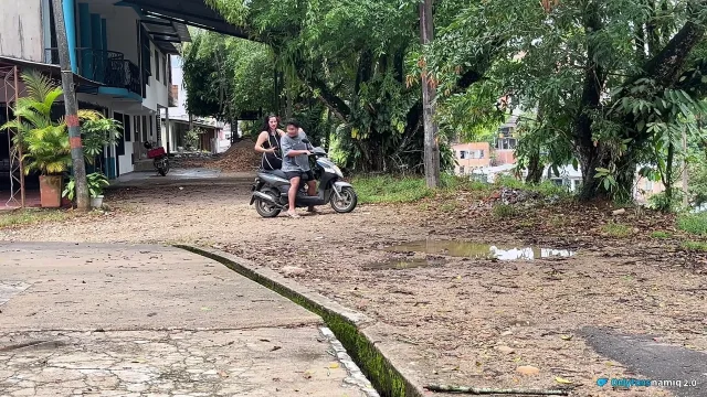 I go to pick her up on the bike to fuck her in front of everyone