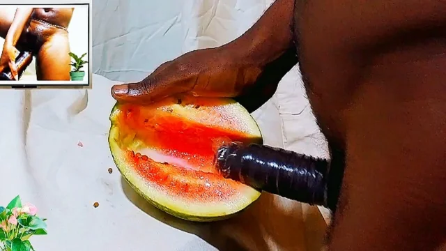 Male masturbation porn using sweet watermelon as a wet pussy I fucked & enjoyed